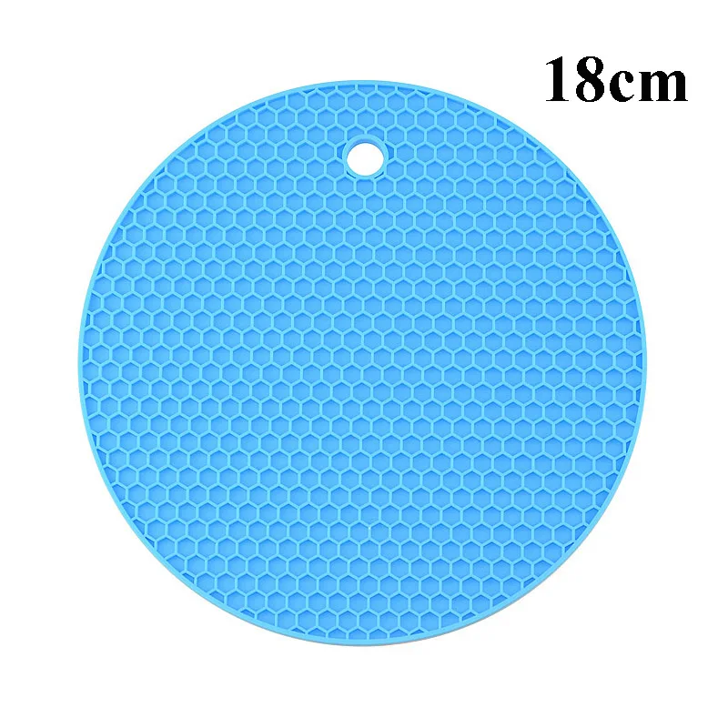 18cm Blue Кухня Инструменты гаджеты 18/14 см силиконовые коврики термостойкие циновка чашки подставки круглый нескользящий стол кухонная салфетка-подставка для М - Цвет: 18cm Blue