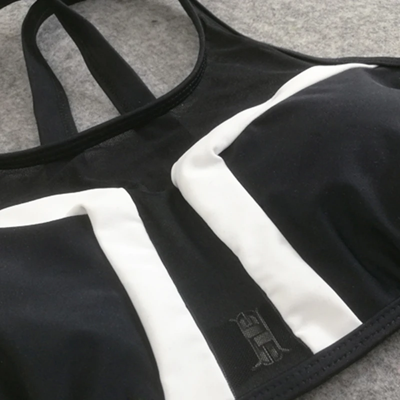 Черный белый цвет лоскутное комплект бикини с перекрестными ремешками Танкини