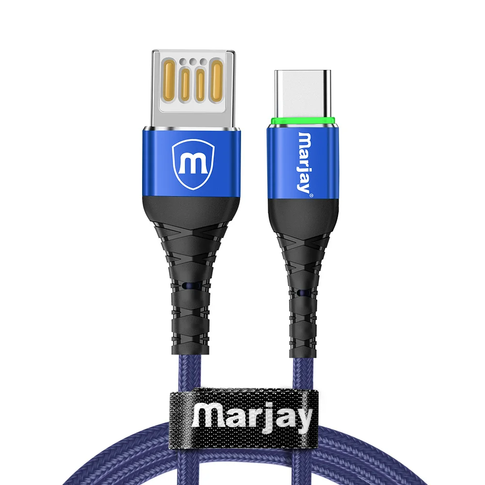 Blue for Type C Marjay USB быстрая зарядка type-C кабель для samsung S10 S9 S8 Micro USB кабель для huawei P10 двусторонний кабель для Xiaomi Redmi - Цвет: Blue for Type C