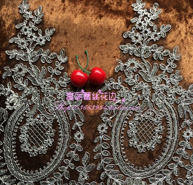 Кружевная аппликация для свадебного платья Изящная кружевная с золотой нитью и