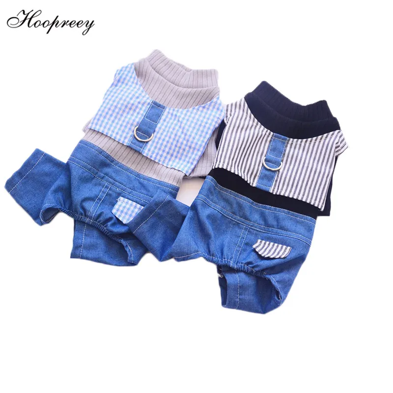 Полосатые джинсы комбинезоны для животных d кольцо с тягой в осень зиму