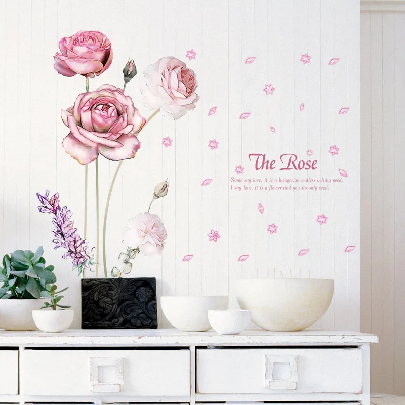 Экологически чистые виниловые наклейки с цветами розы для спальни гостиной