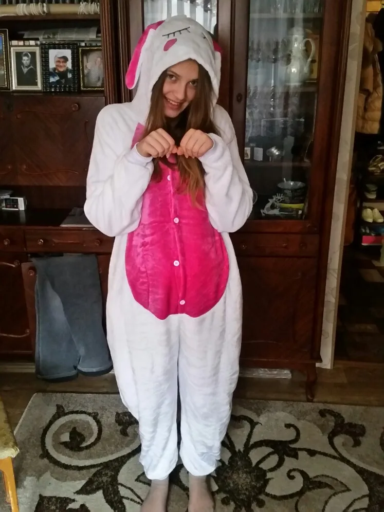 Пижама KIGUCOS All in One с милым Кроликом зимняя женская теплая капюшоном и рисунком