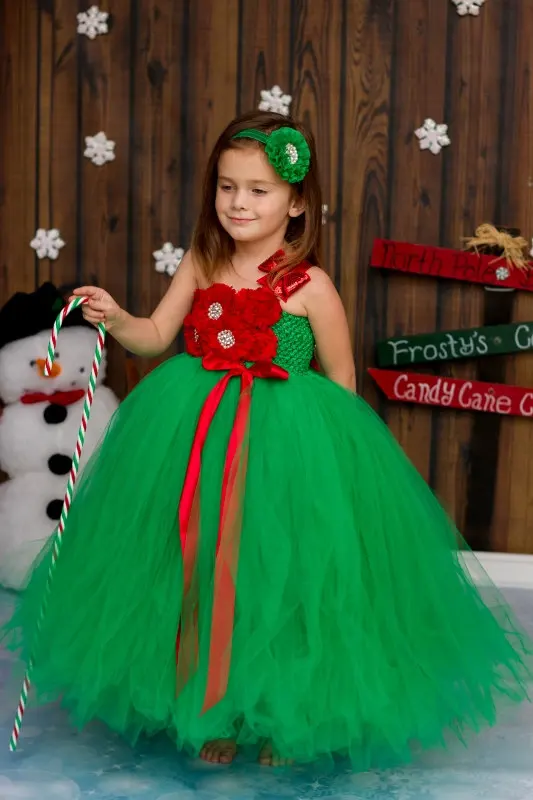 POSH DREAM Red Flower Girls Christmas Tutu Dress Green and White Weddings Pageants Photos Costume for Kids | Детская одежда и