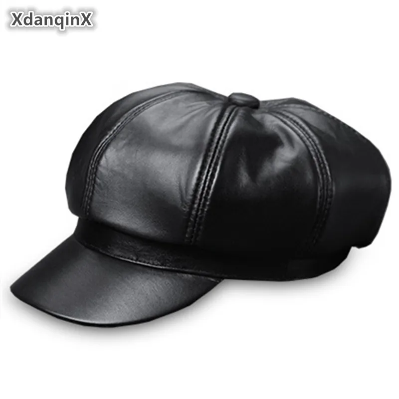 

Осенняя Женская кепка XdanqinX из натуральной овечьей кожи, элегантная женская кожаная кепка с козырьком