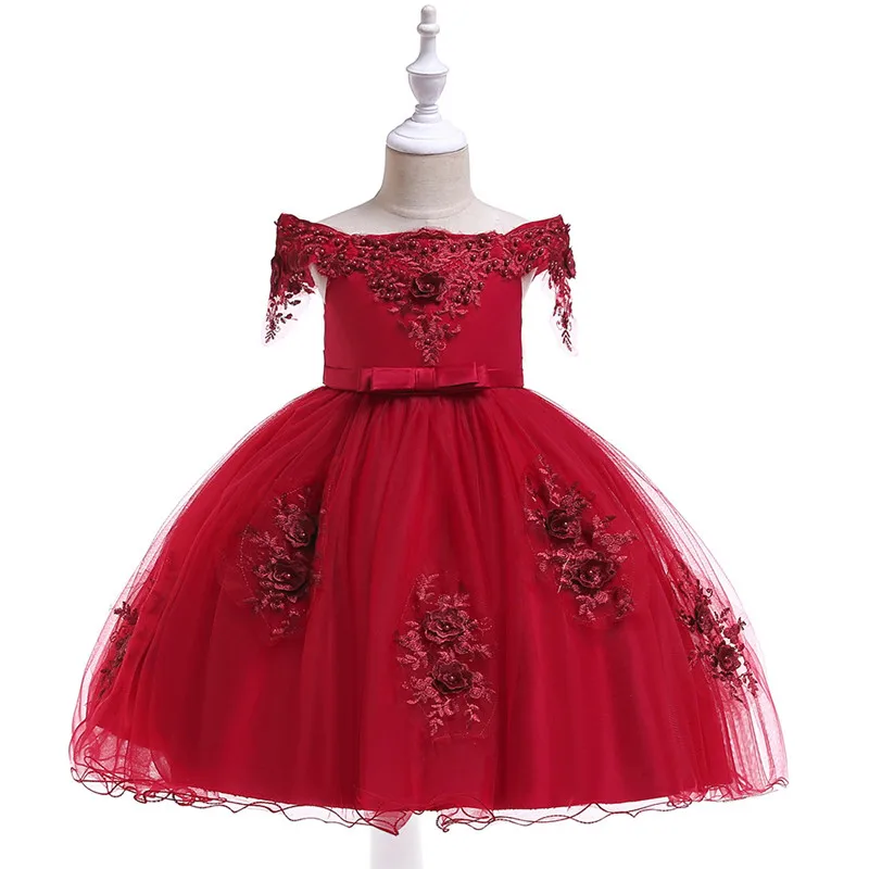 Embroidered Pearl Flower Girls Dress Kids Princess Wedding Prom Designs Ball Gown Teenager Evening Dresses For Girl Clothes | Детская