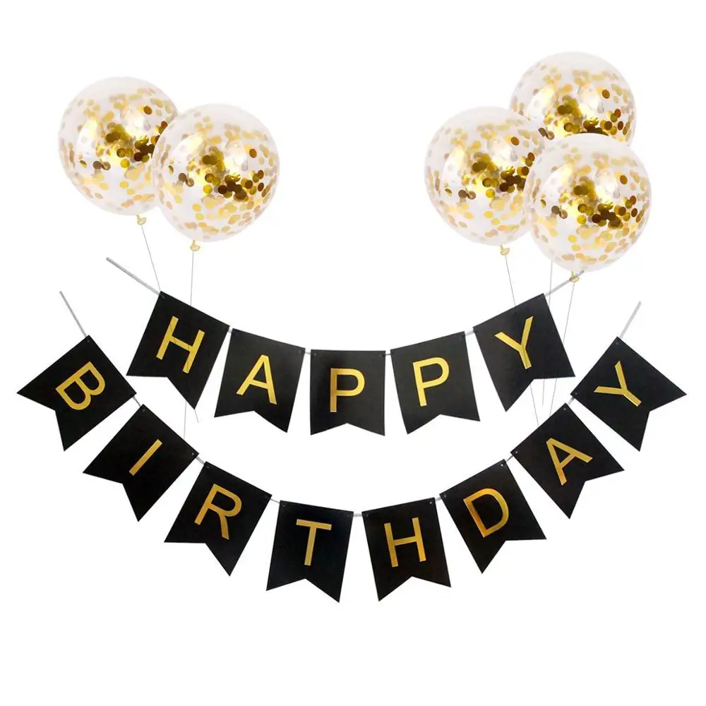 Black Шары с золотыми конфетти 12 дюймов надувные Globos День Рождения шар розовый с днем рождения баннер для вечеринки в честь Дня Рождения украшения балон - Цвет: Black