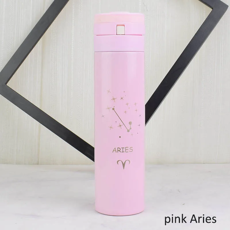 pink Aries Термос чашка портативная вакуумная колба чайная чашка термоса термоизолированная Двойная Стенка Созвездие 12 безстильный стальной отскакивающий чехол - Цвет: pink Aries