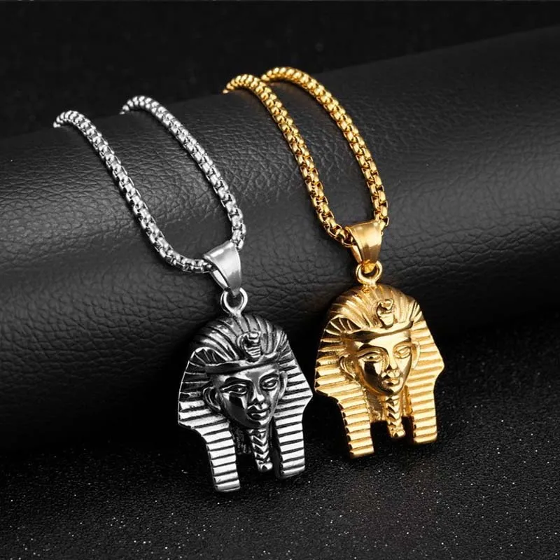 Men Hip hop Pendant Stainless steel Egyptian Pharaoh Head Pendant Necklaces Chain Punk Jewelry