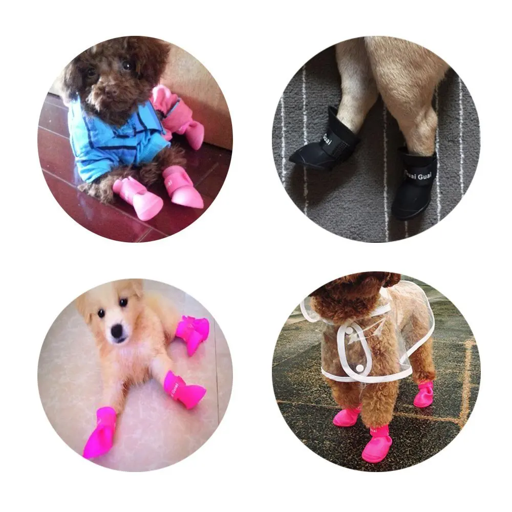 4pcs Pet Dog Shoes Waterproof Rain for Puppy Rubber Boots Candy Color Products | Дом и сад