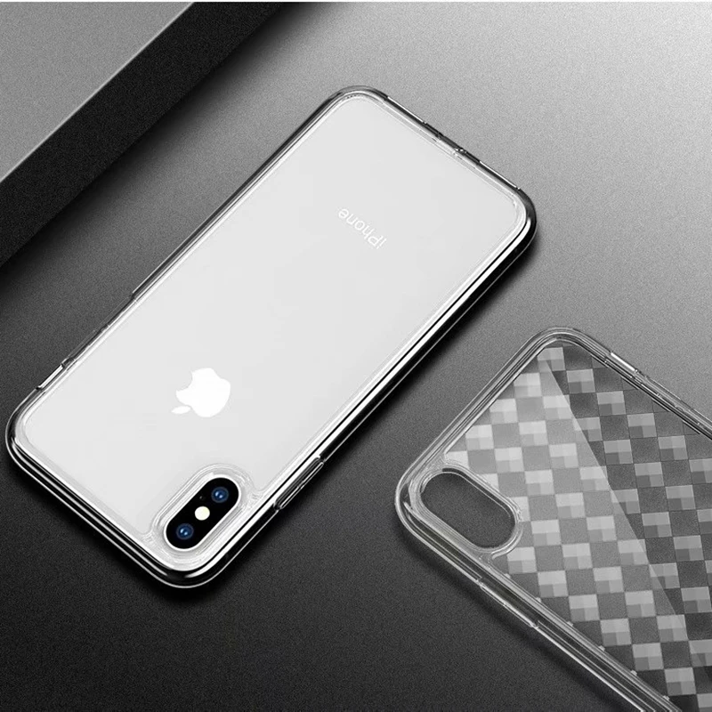HOTR Glass Transparent Back Case for iphone XS MAX X XR Xs Ultra Slim Thin 6 6s 7 8 plus Independent Key Design |