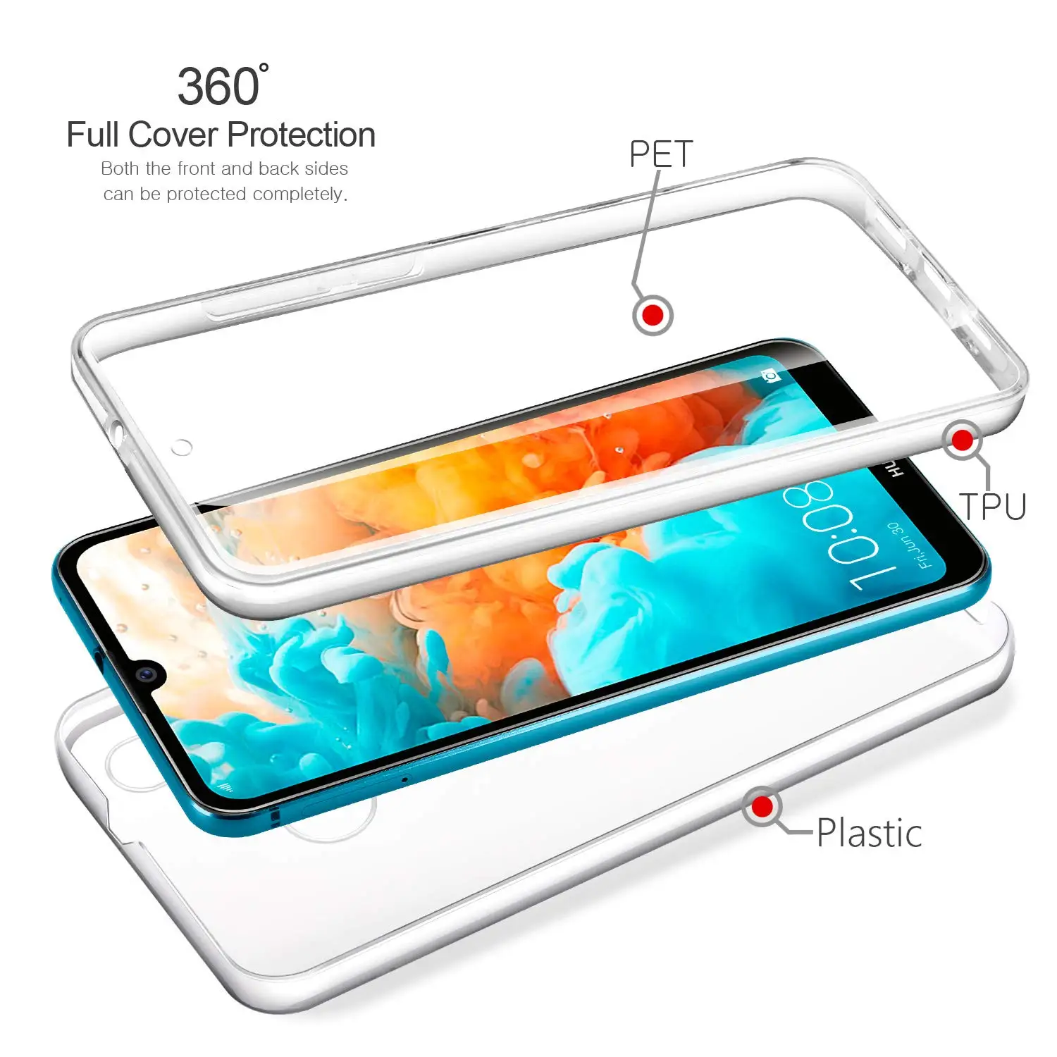 Для Huawei Y6 Prime 2019 чехол 360 градусов силиконовый 2 в 1 Жесткий ПК задняя часть + Мягкий