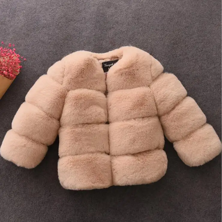 Camel Winter Girls faux fur Coats fashion Children winter Jackets for girls clothes Kids Outerwear fur Jackets warm princess coat - Color: Camel