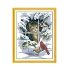 Набор для вышивки крестиком котят и птиц ручной работы, зимняя снежная сцена, домашнее шитье, иллюстрация для рукоделия