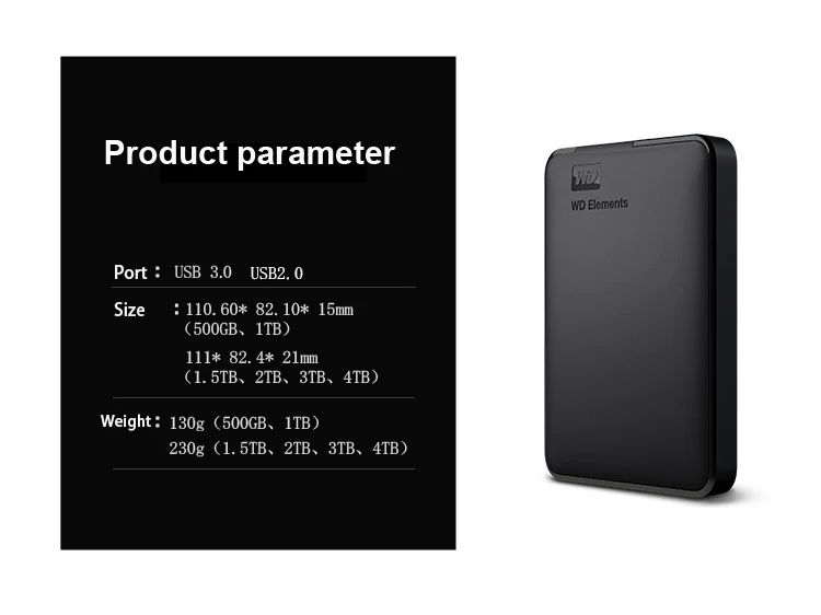WD Elements портативный внешний жесткий диск HD 500G 1 ТБ высокой емкости SATA USB 3,0 запоминающее устройство для ПК компьютера ноутбука