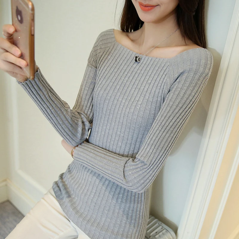 Женские свитера и пуловеры вязаные с длинным рукавом воротником-лодочкой