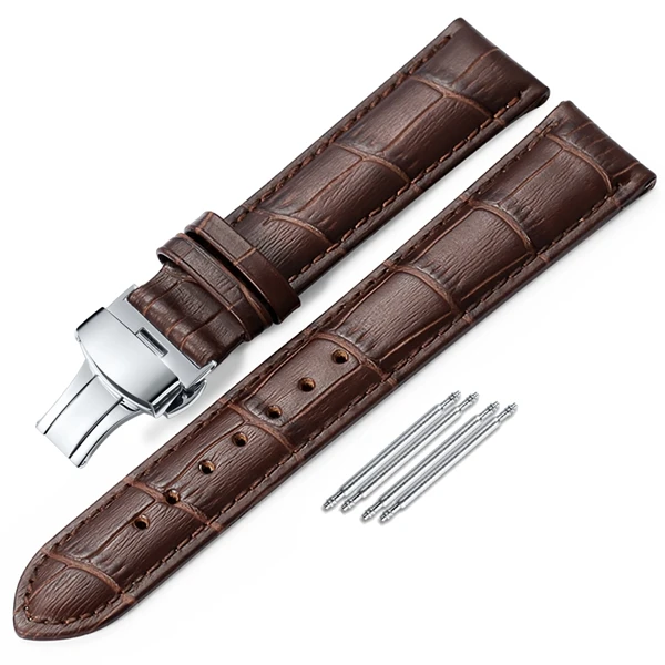 Brown and Silver D Ремешок для часов iStrap 18 мм 19 мм 20 мм 21 мм 22 мм 24 мм мягкий телячья кожа ремешок для часов из кожи аллигатора для часов Tissot Seiko - Цвет ремешка: Brown and Silver D