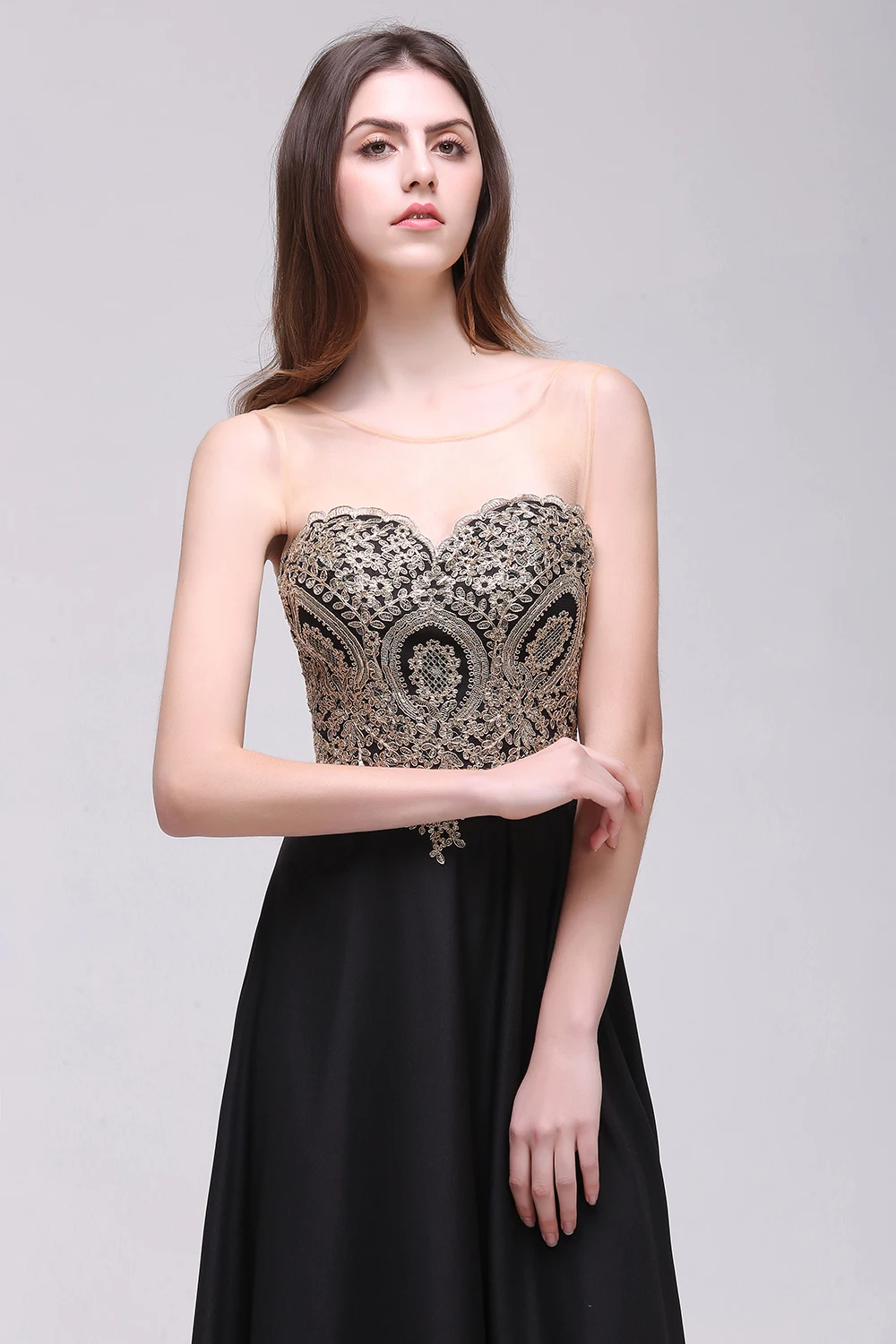 Robe de Soiree Longue Sexy Sheer Back Navy Black Lace Long Evening Dress Cheap A Line Appliques Embroidery Gowns | Свадьбы и