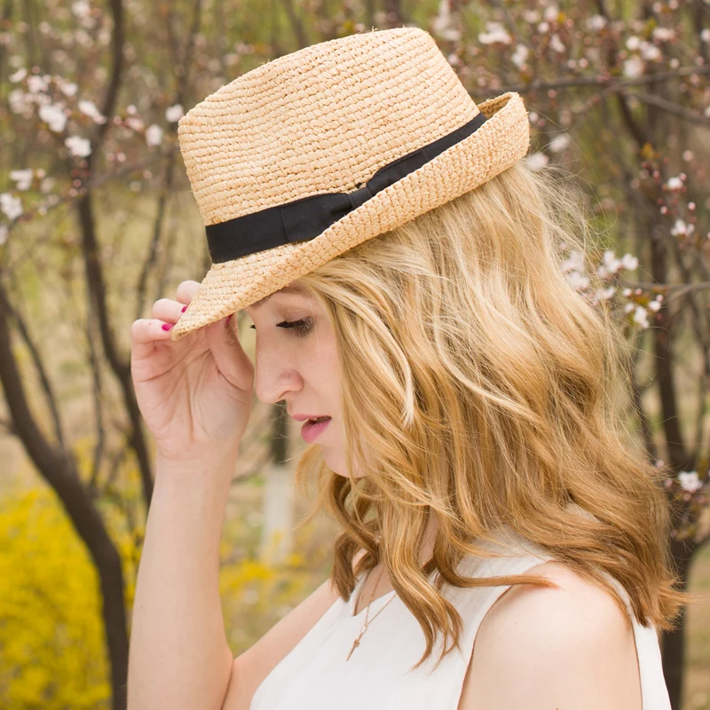 100% рафия для женщин и мужчин соломенная плоская шляпа от солнца джентельмена