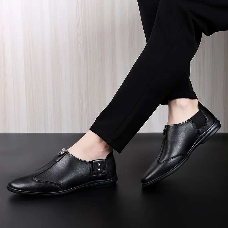 Мужские туфли из натуральной коровьей кожи классические лоферы повседневная