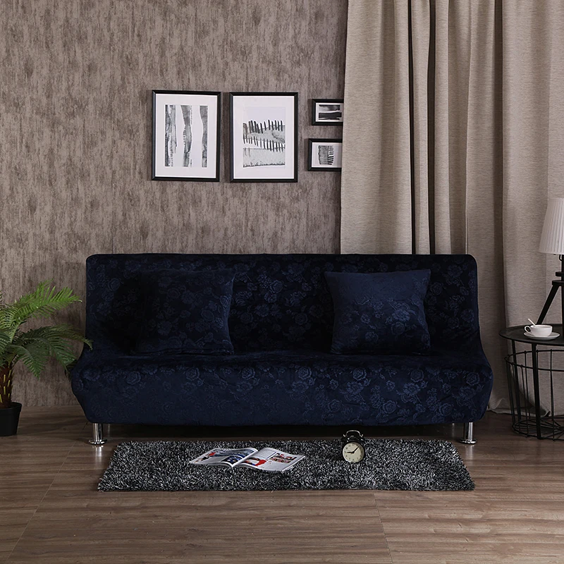 Navy Blue SunnyRain 1 шт толстый бархат тиснение узор эластичный диван-чехол для дивана кровать без Рукавов I форма Чехлы для дивана универсальные - Color: Navy Blue