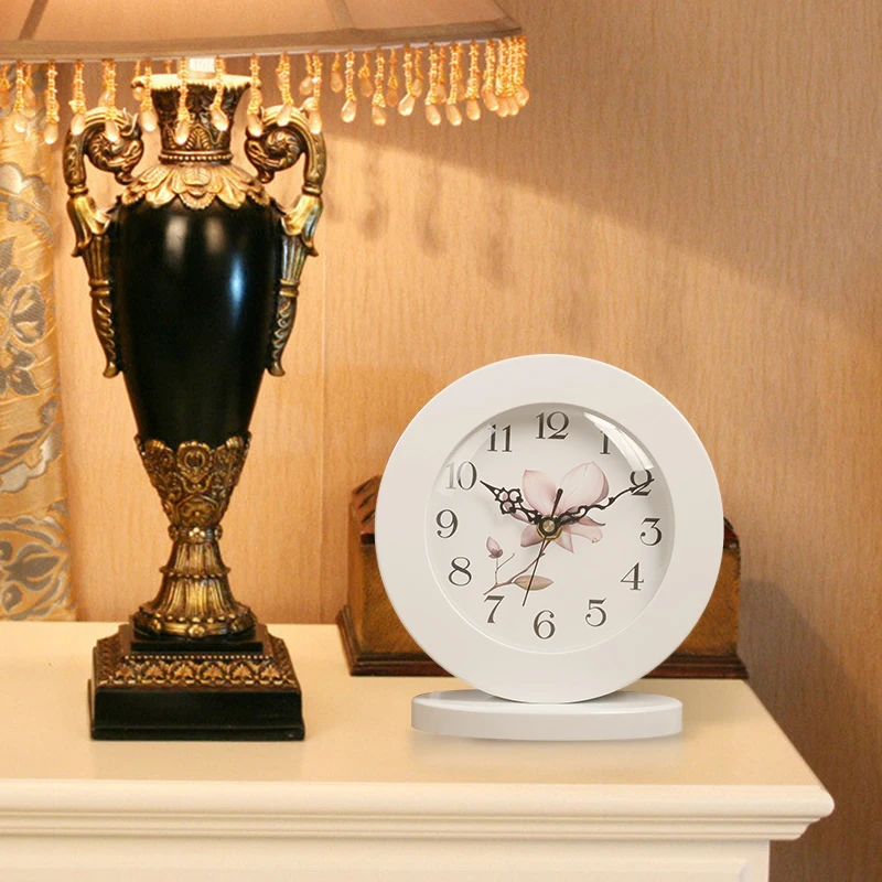 6 дюймовые белые классические деревянные бесшумные настольные часы Ретро