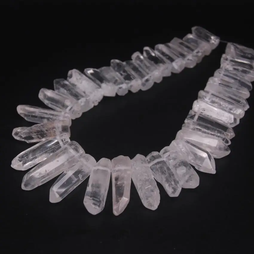 35-38pcs/Strand Large Size Raw Clear Crystal Quartz Top Drilled Points Polished Natural Gems Tusk Stick Spike Pendant Beads Bulk | Украшения