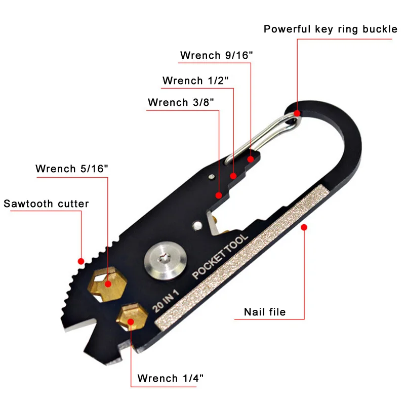Карманный многофункциональный инструмент гаджет 20 в 1 портативный мини брелок кольцо для ключей кемпинга