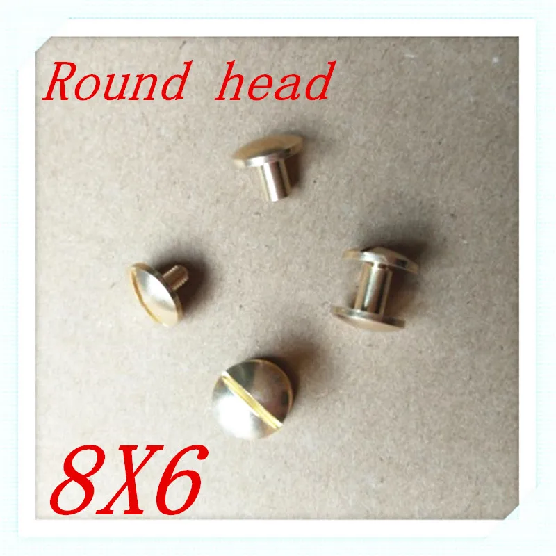 

50 sets 8*6mm round head solid Brass Chicago Rivets Studs Screw Screwback For Leather Craft Handbags Shoes