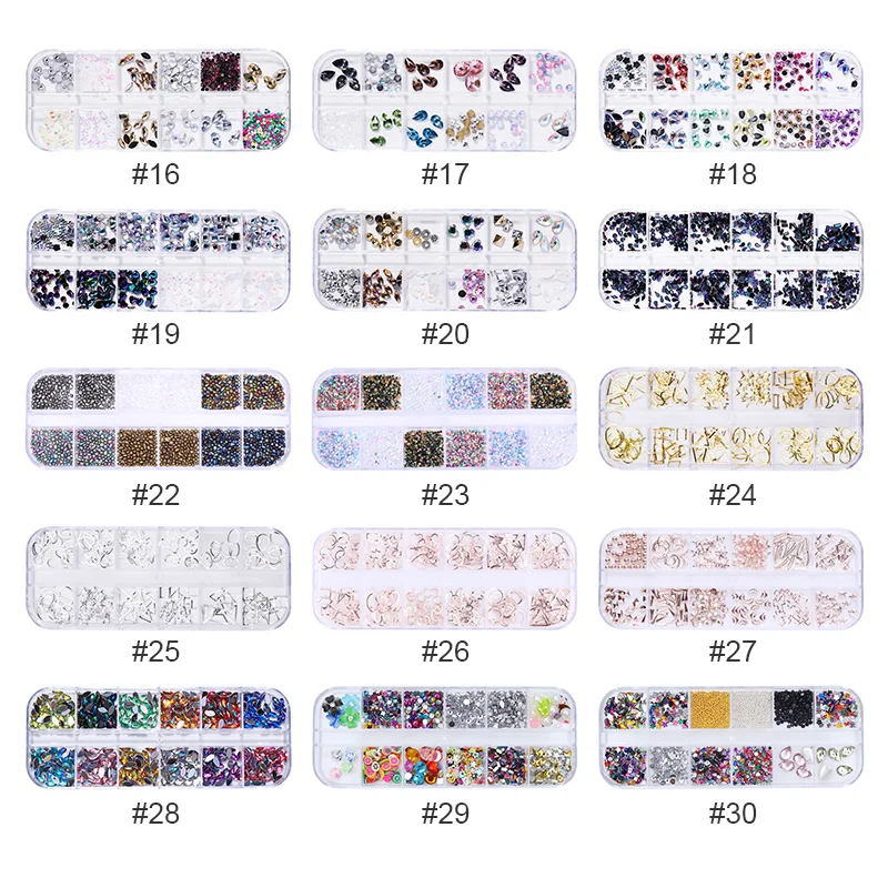 3D дизайн ногтей Стразы заклепки высушенные цветы смешанные цвета кристалл