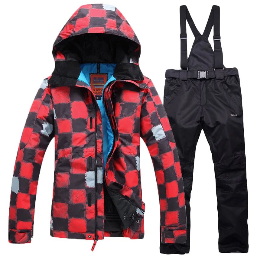 Бесплатная доставка женский лыжный комплект красная клетчатая куртка и