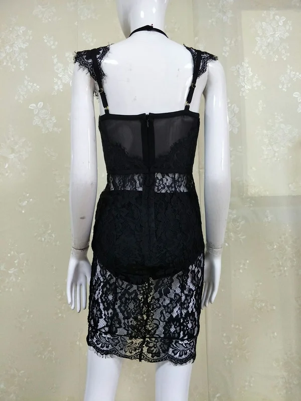 2017 черное кружевное сексуальное просвечивающее Женское Платье облегающее с