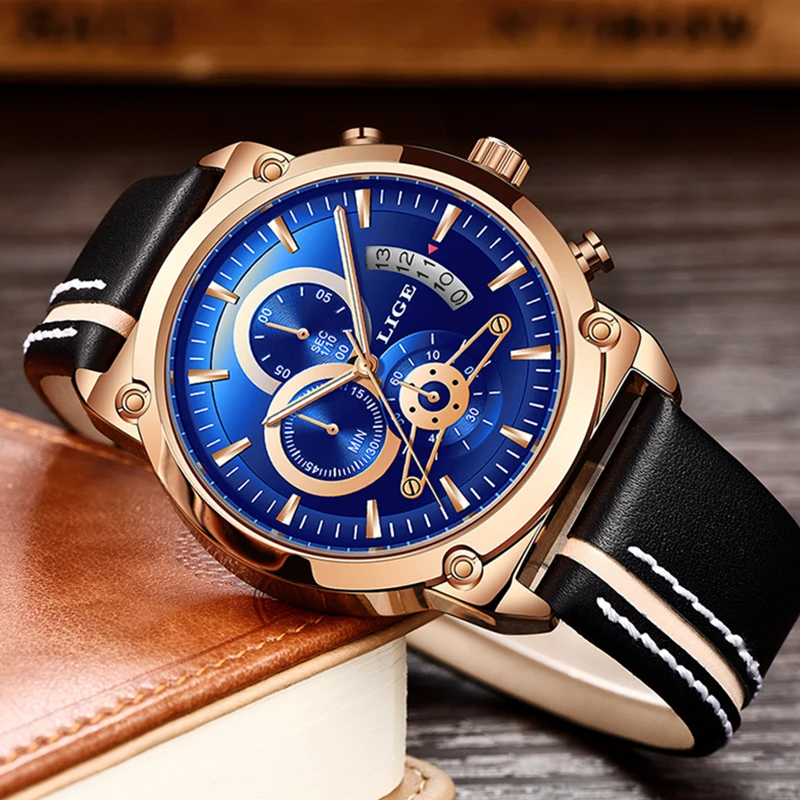 LIGE новые мужские часы хронограф аналоговые кварцевые с датой светящиеся руки