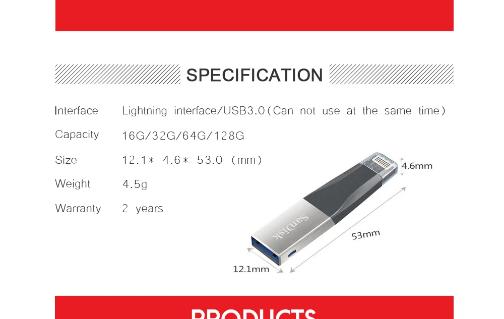 Sandisk OTG USB флеш-накопитель 16 ГБ 32 ГБ 64 ГБ 128 ГБ флэш-накопитель 3,0 USB флэш-диск для iPhone iPad iPod APPLE MFi с помощью JetDrive Go 500