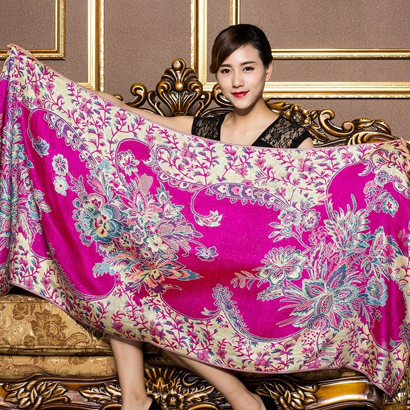 Роскошный брендовый женский шарф с принтом китайский этнический стиль цветочный