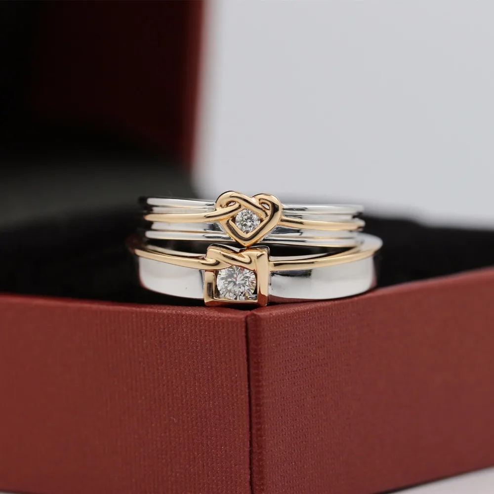 LASAMERO 0.121CT круглая Обручальная кольца из двух тонов золота с бриллиантами|Кольца| |