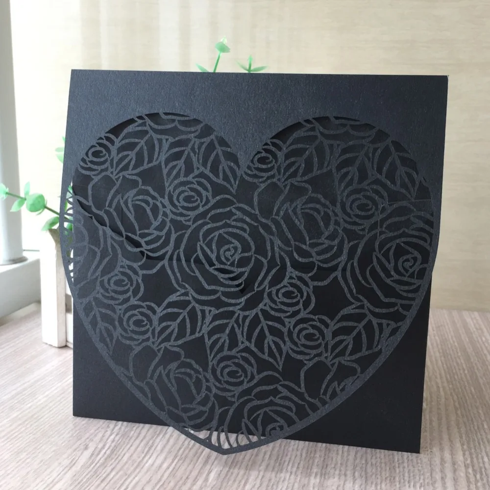 40 шт./лот крутая черная лазерная резка роза свадебные приглашения открытки
