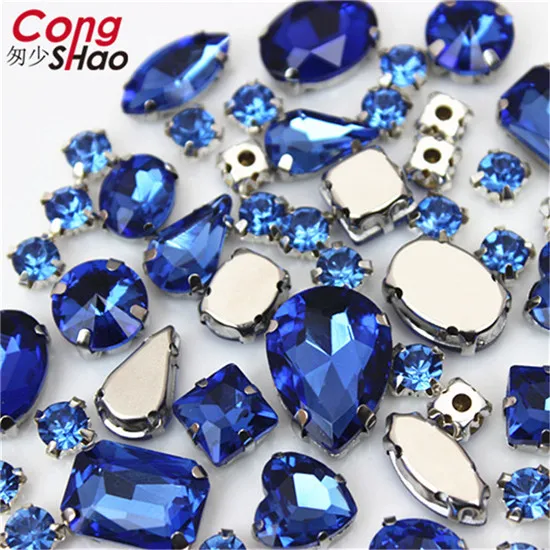 Light Blue Cong Шао 50 шт./упак. Блестящие кристаллы пришить стразы с когтями "сделай сам" разноцветное платье для маленьких детей; камней смесь Форма Стекло для одежды CS1000 - Цвет: Light Blue