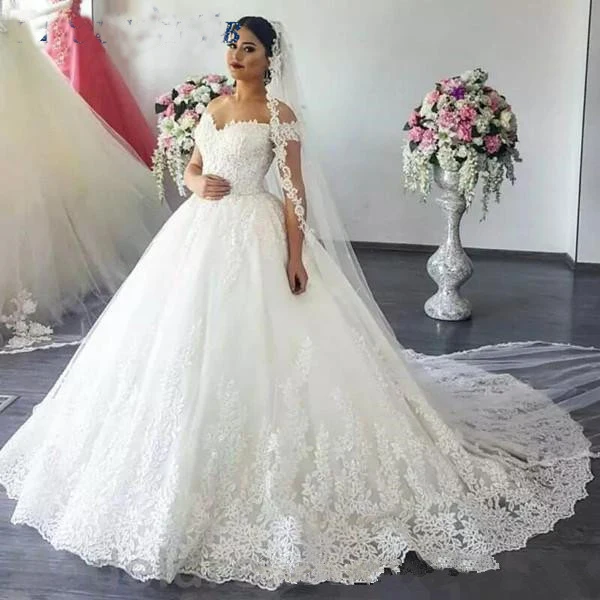 Vestido de Noiva Off-the-Shoulder Ball Gown Wedding Dresses Bead Lace ...