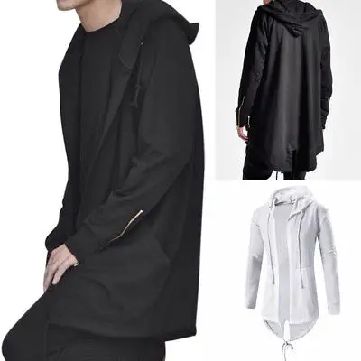 2017 модный мужской длинный плащ с капюшоном верхняя одежда повседневная