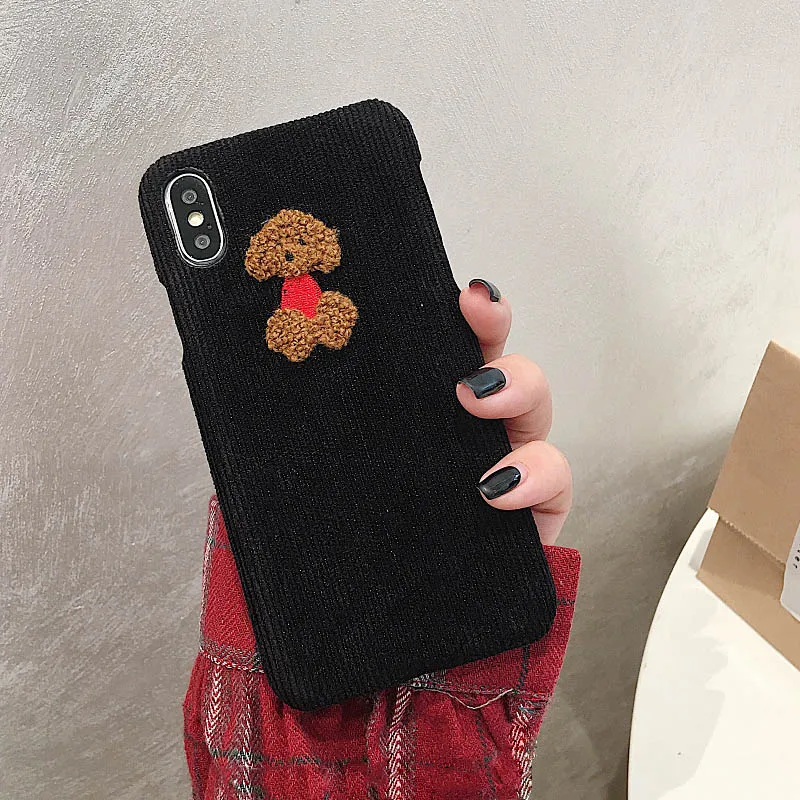 Cute Dog Sheep Embroidery Phone Case For iphone 7 8 6s 6 plus X XS Max XR Cover Fashion Warm Corduroy Hard Cases |