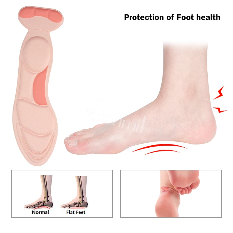 Soumit 5D Soft Sponge Insoles Pad Heel Back Protector High Heel Orthotic Insoles Insert Pad Anti-slip Inner Sole for Women