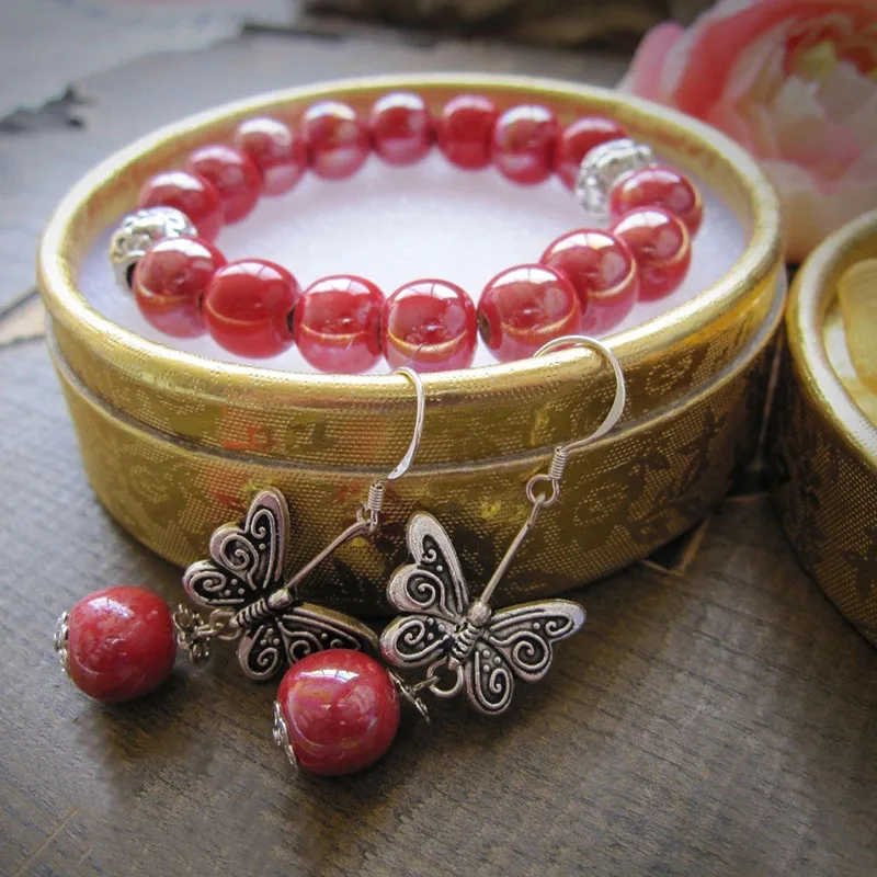 Box Bracelet and Earrings Accessories Ceramic Beads Chain Jewelry Set Free Shipping | Украшения и аксессуары