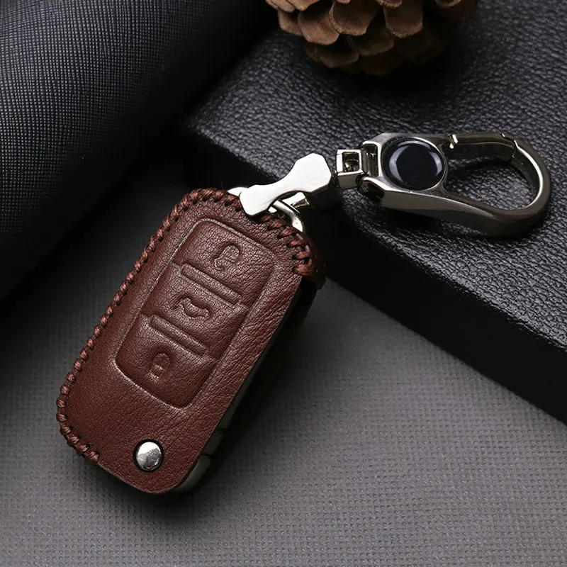 Genuine Leather Car Smart Key Cover Shell Case For VW Volkswagen Golf 7 4 Passat B5 B6 B7 B8 Polo Tiguan ring Holder Bag | Автомобили и