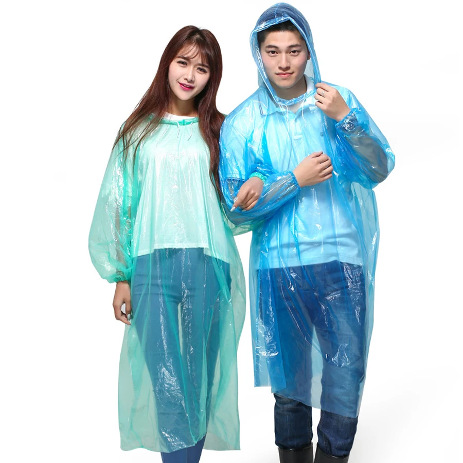 Прозрачный одноразовый дождевик для пеших прогулок Женский с капюшоном длинный