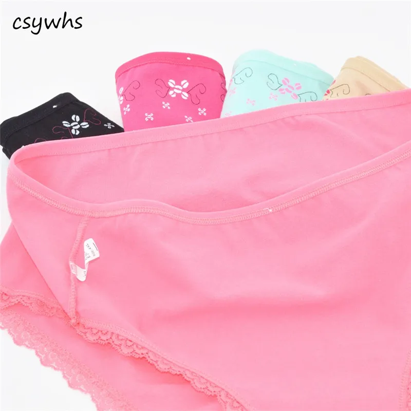 Большие размеры Трусики женские хлопок Высокая Талия Кружево лоскутное печати