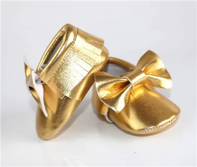 Bright gold Hongteya новые Луки Детские Мокасины мягкие подошвы искусственная кожа ботиночки для малышей носки для новорожденных, с бахромой, обувь для младенцев, с бантиками, для тех, кто только начинает ходить - Цвет: Bright gold