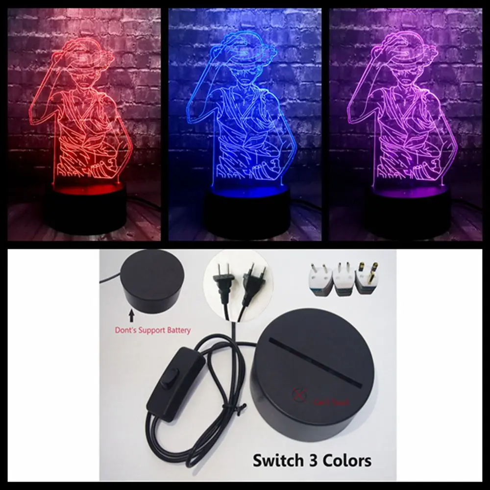 Switch 3 Color Японский аниме one piece Theme Lava Monkey D Luffy светодиодный акриловый 3D 7 цветов USB зарядка Домашний Настольный Декор ночной Светильник детский подарок - Испускаемый цвет: Switch 3 Color