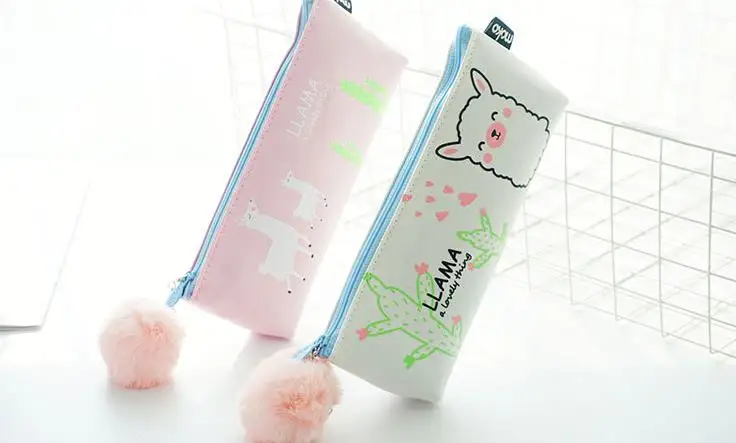 1 шт. Kawaii лама-альпака теплые плюшевыми помпонами из плотной ткани Карандаш Чехол Органайзер для хранения сумки для карандашей канцелярские принадлежности для школьных канцелярских товаров