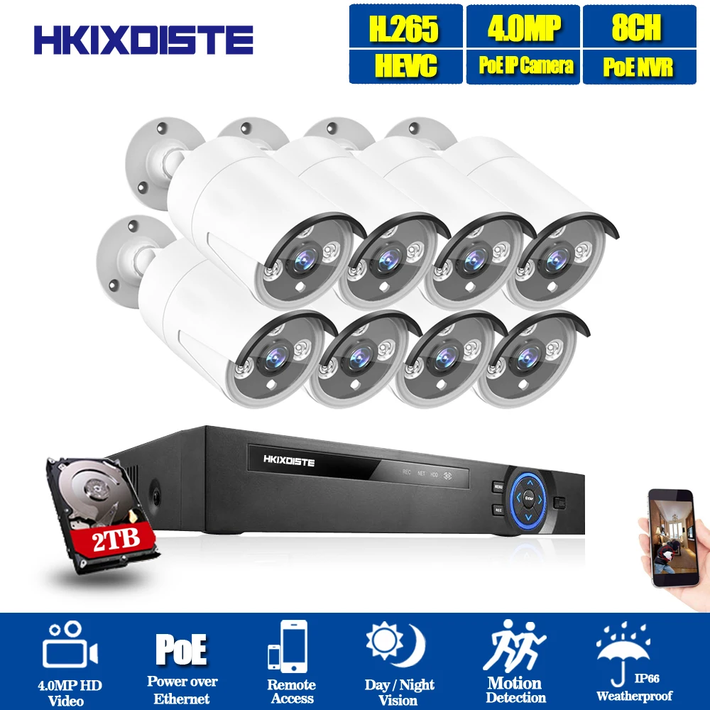 H.265 8CH POE 5MP 4MP 1080P NVR система видеонаблюдения комплект 8 шт HD In/Outdoor дневной/Ночной